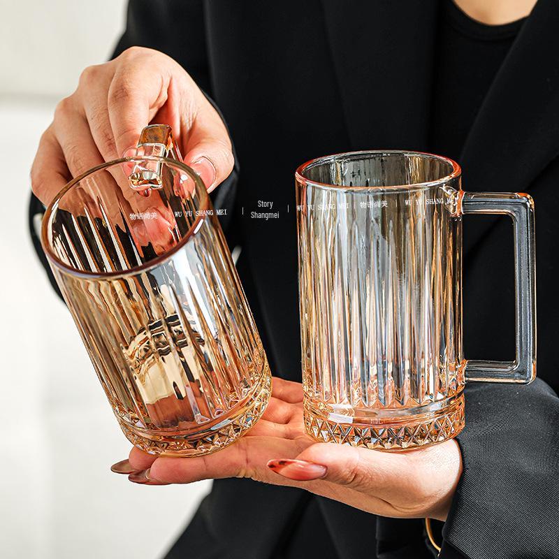 Thickened Glass Cup with Handle: Ideal for Water, Coffee, Tea, or Milk.