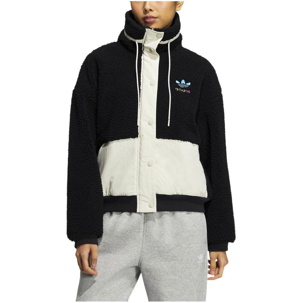 Adidas Originals Embroidered Logo Zip-Up Retro Sports Jacket Women Jacket Black HY1375