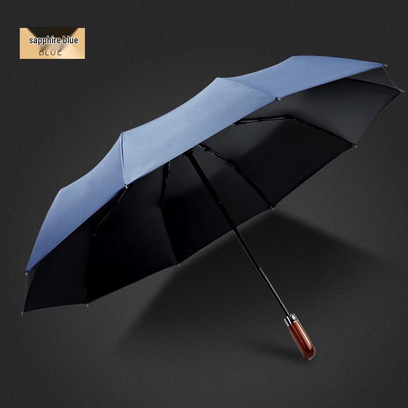 

Усиленный ветроустойчивый большой складной зонт с деревянной ручкой для мужчин - двойного назначения: от солнца и дождя.