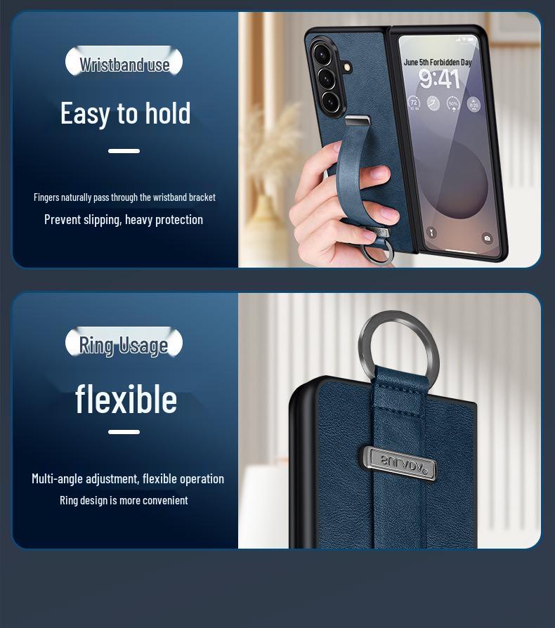 Samsung Z Fold7/6/5 Leather Texture Wrist Strap Stand Case