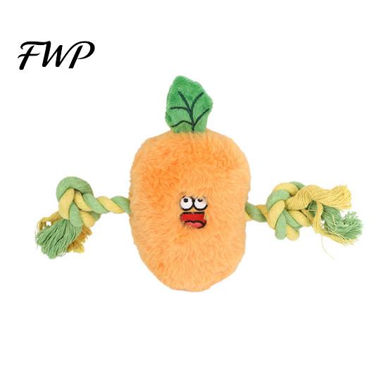Soft Plush Dog Toy Stuffed Vegetable Toy, Interactive Squeaky Chew Carrot Eggplant Green Pepper with Rope Arm for Tug-of-war, Small to Medium Dogs