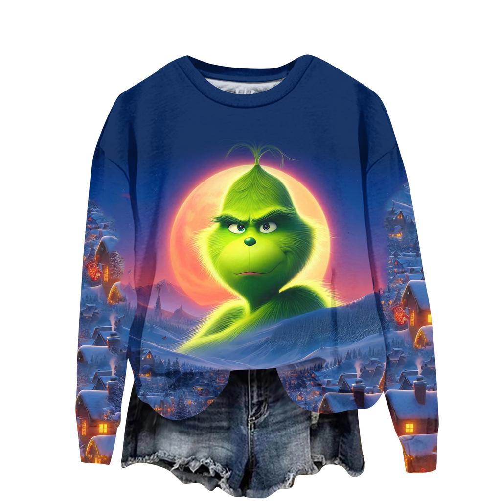 Hanorac sport casual de damă cu mânecă lungă și gât rotund, cu imprimeu Greentown de Crăciun