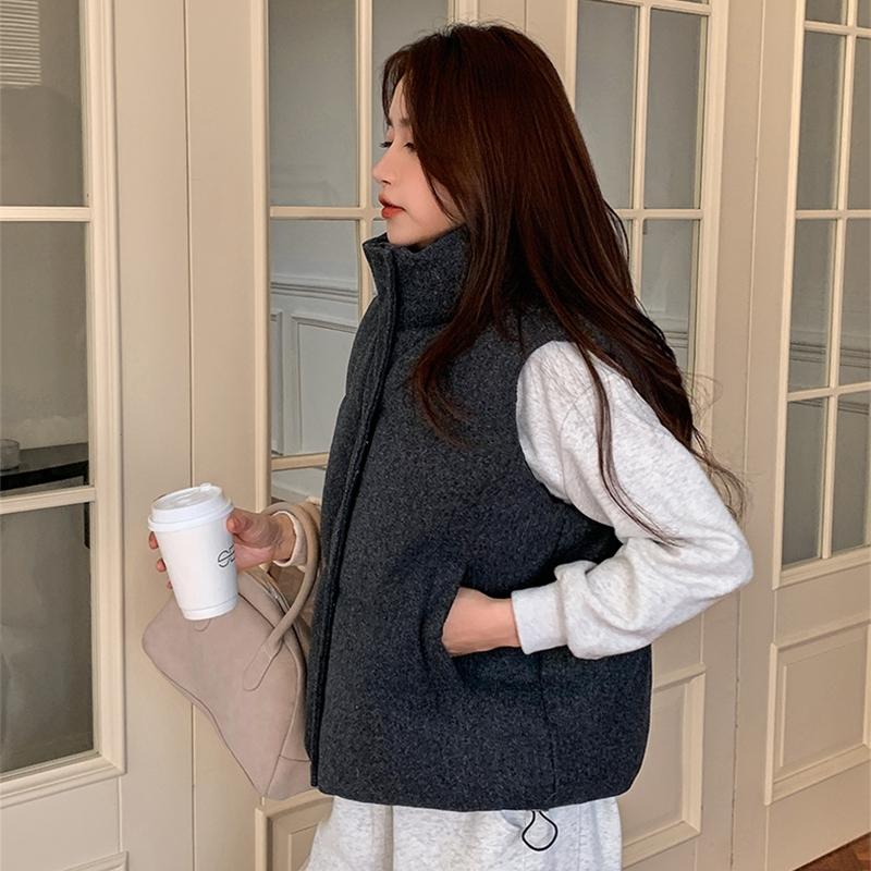 Short Down cotton Vest Women's Korean Fashion New Stand-up Sleeveless Zipper Student Vest Jacket Black Gray Waistcoat Tide