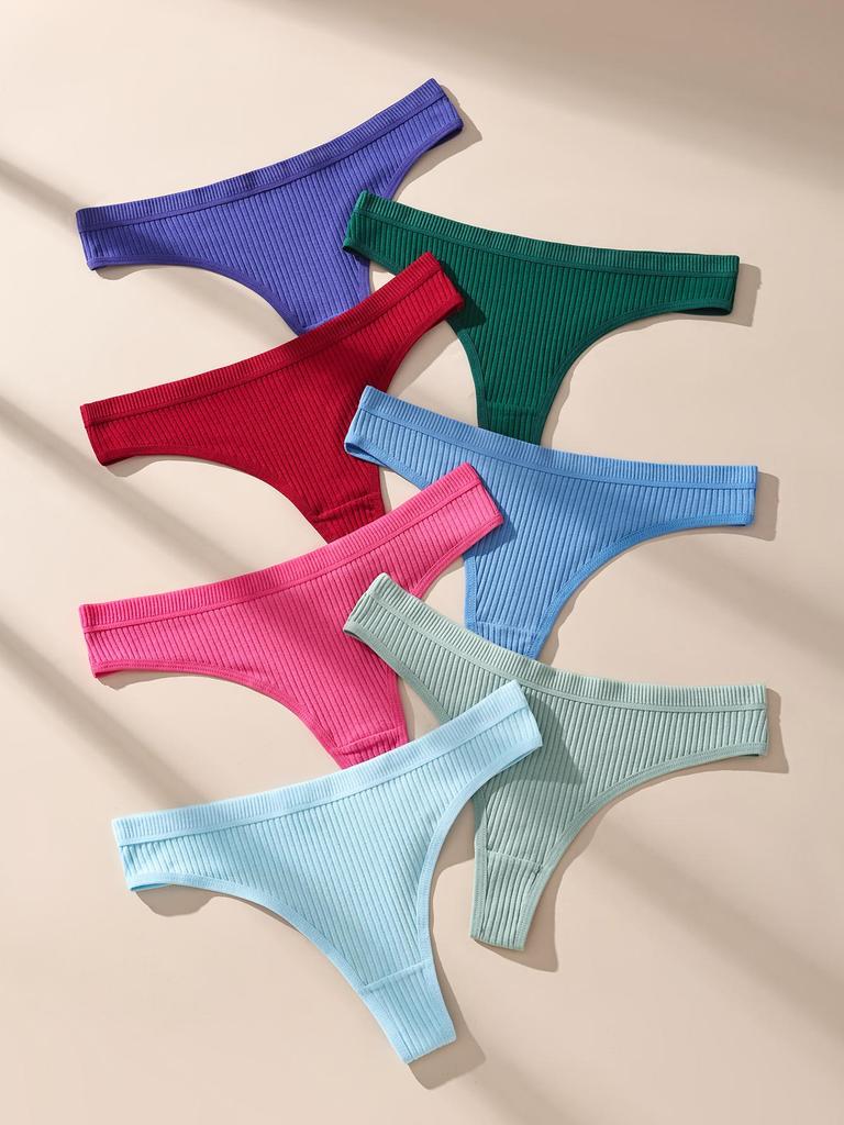 7 Stück Damen Strings Slips Baumwolle Gestreift Unterwäsche Sexy Unterhosen Einfarbiges Höschen Weiche G-Strings Damen Dessous Übergröße XS-XL