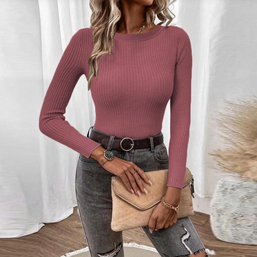 YYFS Damenmode, lässig, Herbst/Winter, einfarbig, mit Druck, lange Ärmel, O-Ausschnitt