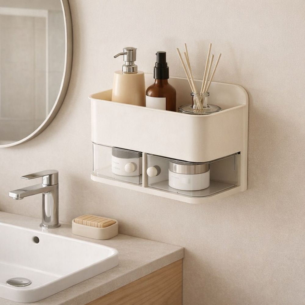 Space Saving Rotatable Wall Mounted Storage Box Large Capacity Condiment Storage Box Bathroom