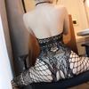 Sexy Halter Backless Underwear Women Mesh Floral Print Bra Set Elastic Fishnet Crotchless Bodystocking Erotic Lingerie Sets