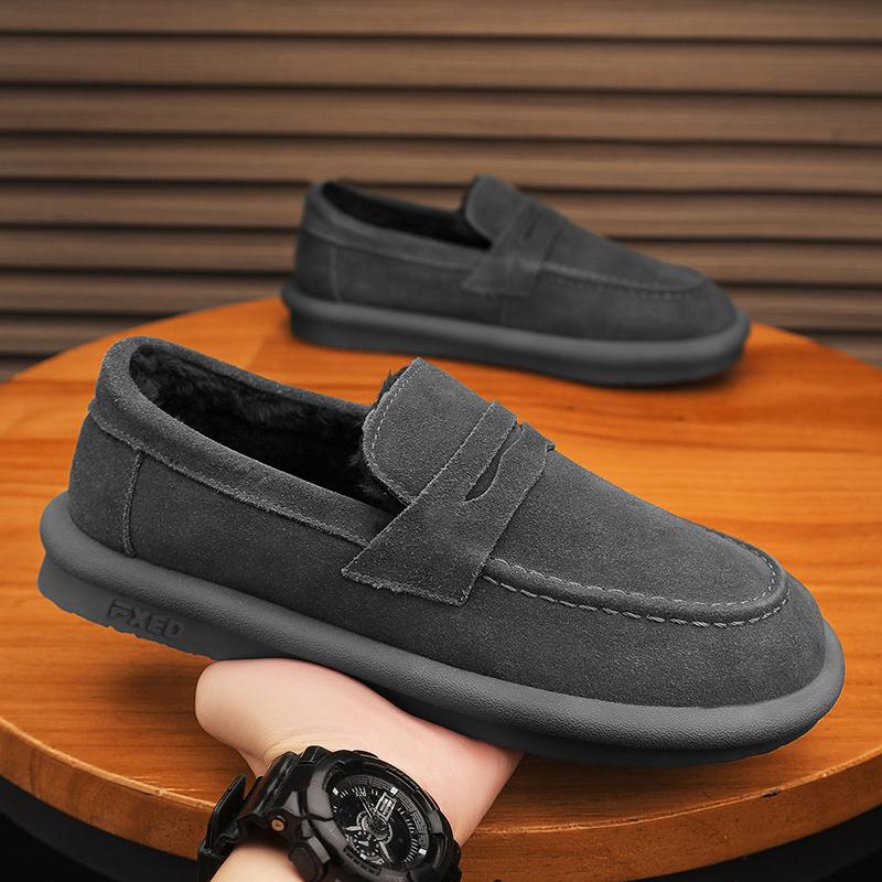 New Men'S Loafers Winter Shoes Warm Fleece Slip On Low Top Snow Boots Plush Flats Indoor Outdoor Fur Lined Casual Shoes
