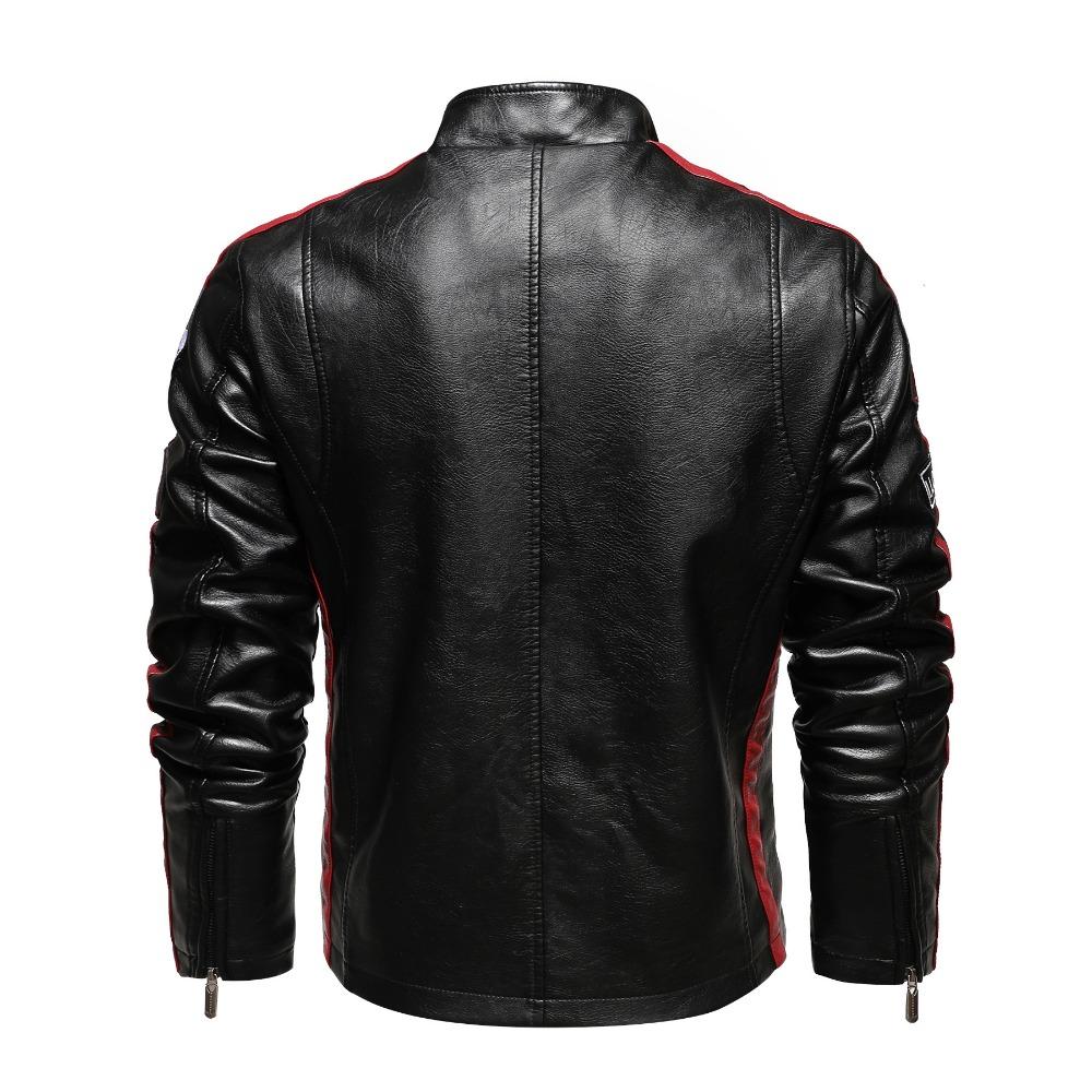 Autumn Winter Fleece Men's Motorcycle Leather Jacket Embroidery Racing Coat Windbreaker Outwear Faux Leather Biker Jacket