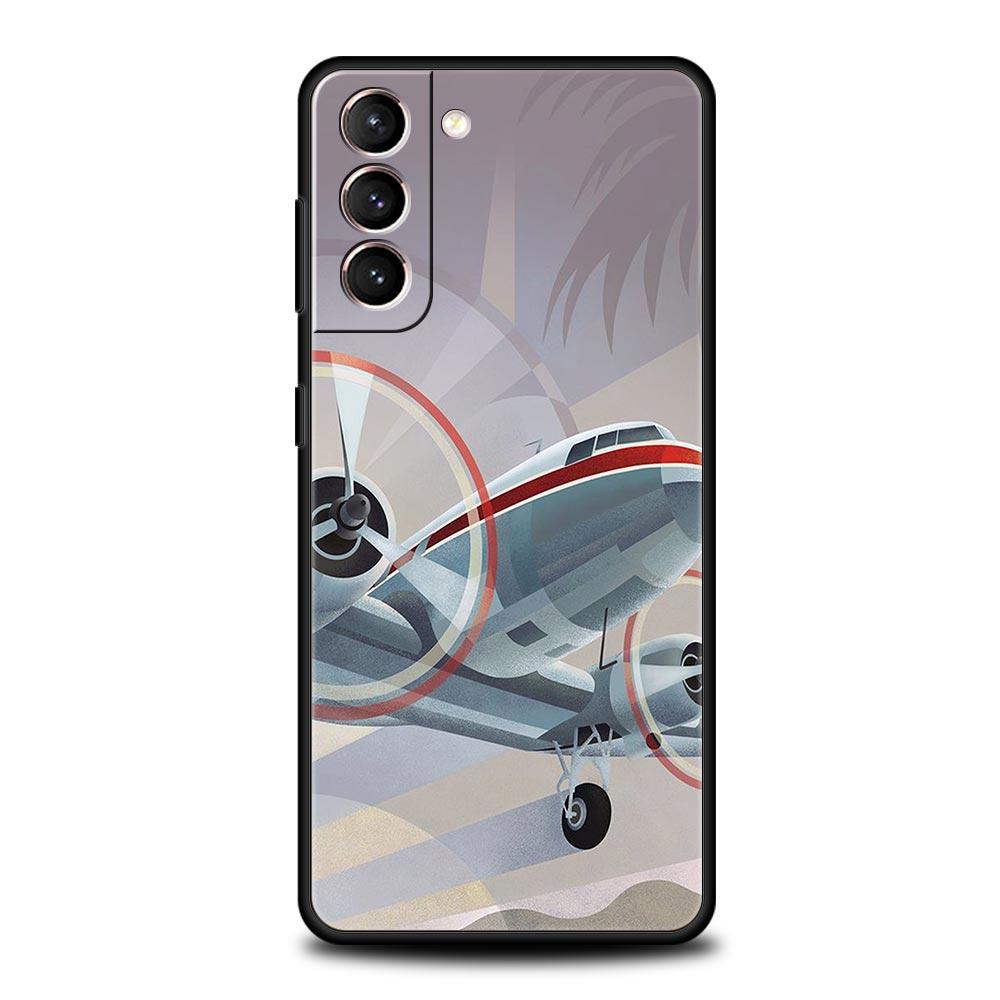 Airplane World Map Travel Phone Case For Samsung Galaxy S26 Ultra S25 Plus S24 FE S23 S22 5G S21 S20 Cover Black Soft