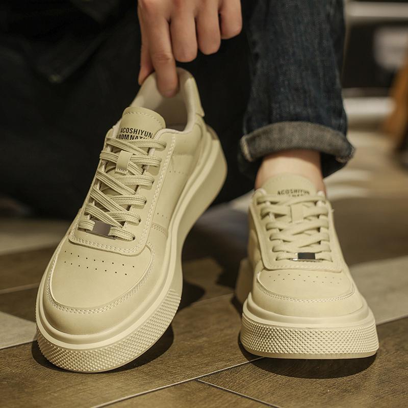 Autumn new sports leather casual board shoes increase height