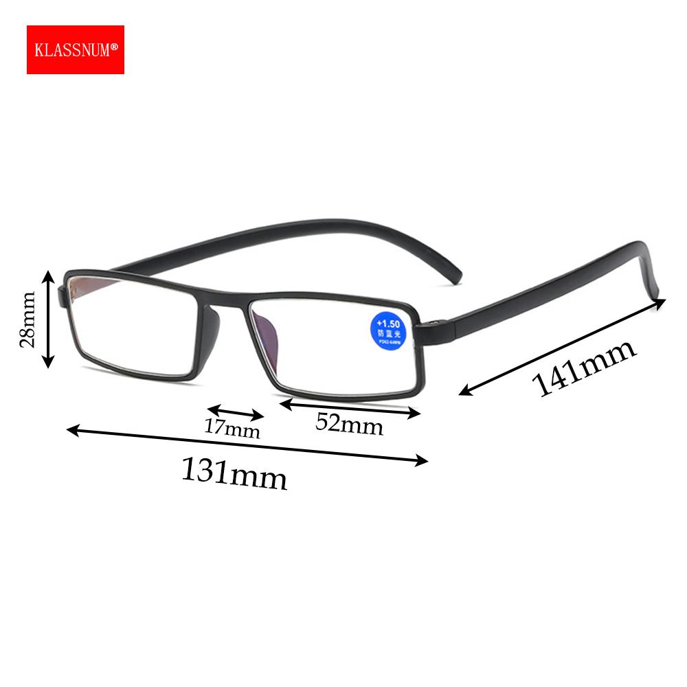 KLASSNUM Men Narrow TR90 Frame Magnifying Glasses Ultra Light Reading Glases Women Anti-blue Light Optical Glasses +1.0-+4.0