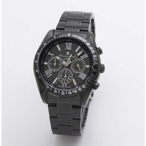 Salvatore Marra Men's Solar-Powered Radio-Controlled Chronograph Business Wristwatch, Waterproof, Analog, Black, with Watch Cloth, BKBK