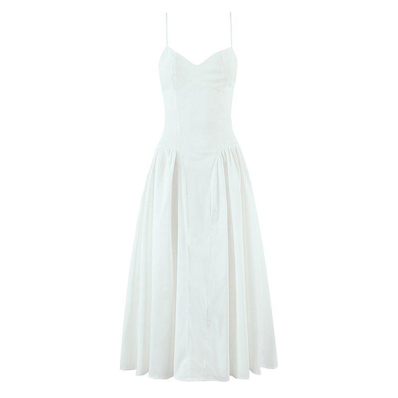 

White Sling Slim White Dress French style First Love Simple Temperament Strap Waist Hugging Slimming Pure Desire Vacation Dress White Slip Skirt L