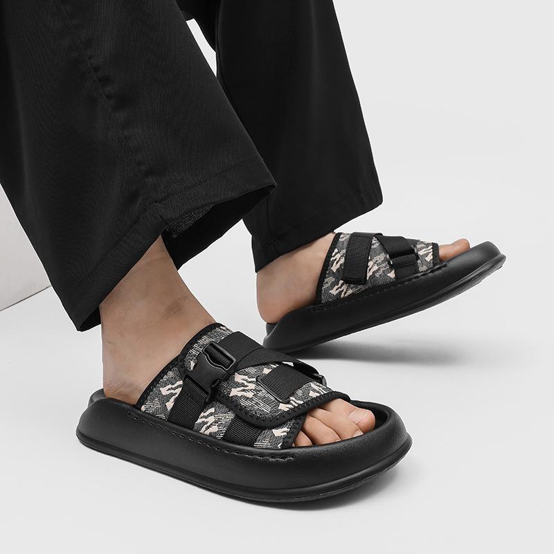 Summer Trend Casual Lazy Slippers Men's Light Foam Soft Sole Outer Wear Beach Shoes 471201 black-J