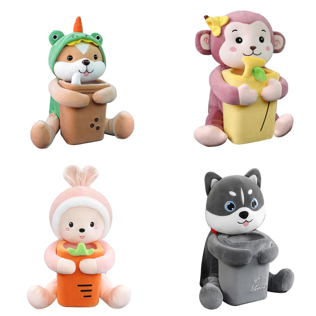 Multipurpose Plush Car Tissue Case Convenient Armrest Box Animal Themed Car Tissue Box for Tissues & Small Items