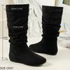 Women'S Solid Color Trendy Boots, Side Zipper Casual Flat Mid Calf Boots, Minimalist Round Toe Boots