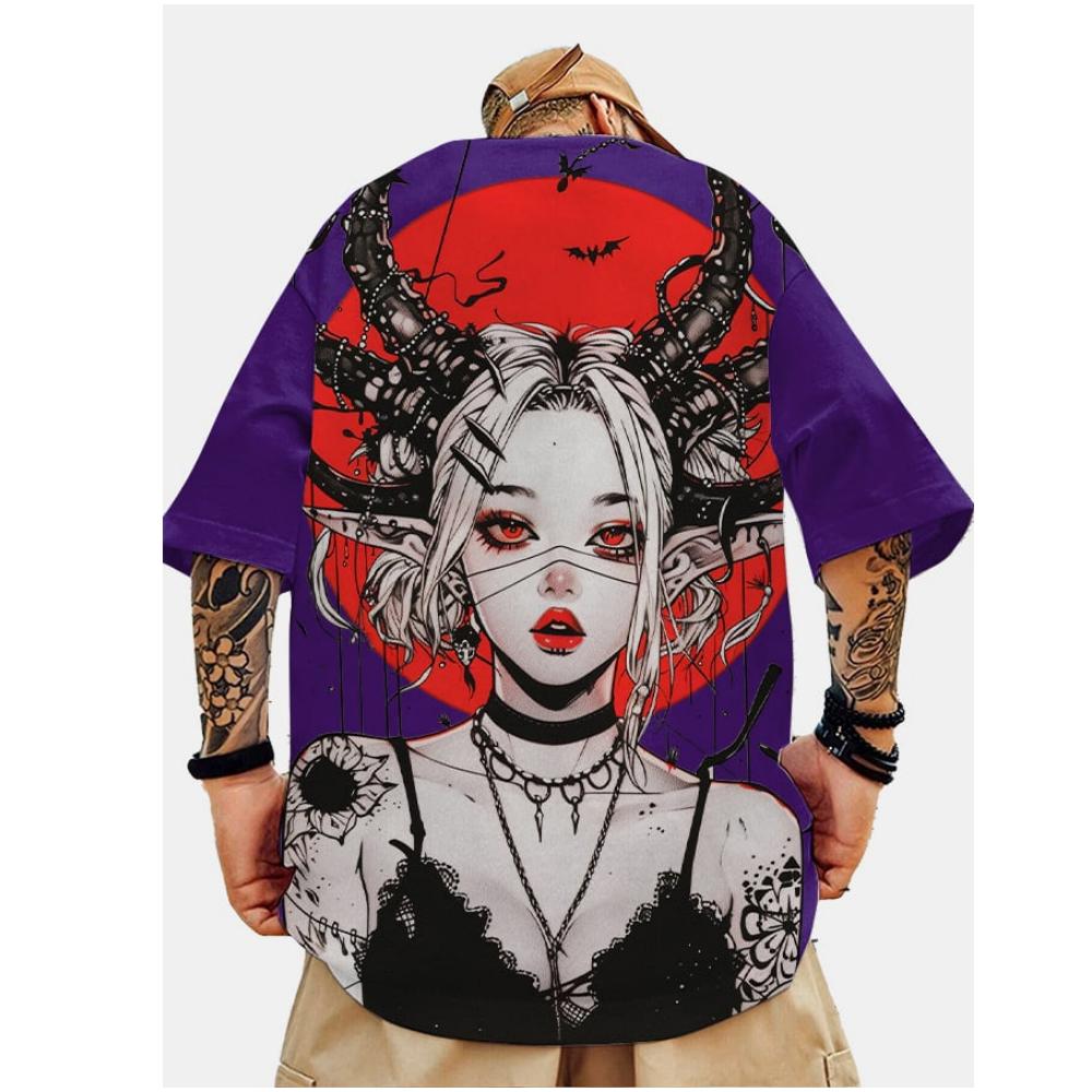 

Мужская футболка с принтом в японском стиле аниме, летняя футболка с коротким рукавом, свободная повседневная уличная блузка для мужчин 5XL