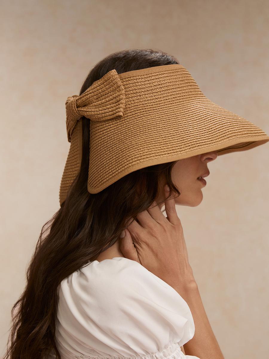Zealous Sole Women's Khaki Wide Brim Straw Sun Visor Hat With Bow Uv Protection Packable Foldable Beach Summer Hat Cm