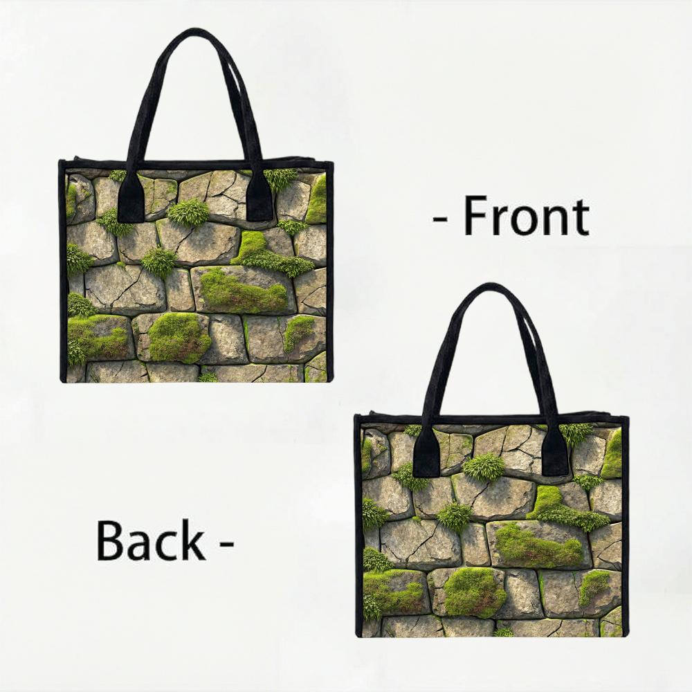 Moss Stone Pattern Casual Tote Bag Portable Daily Use Outdoor Travel Shoulder Carry Bag