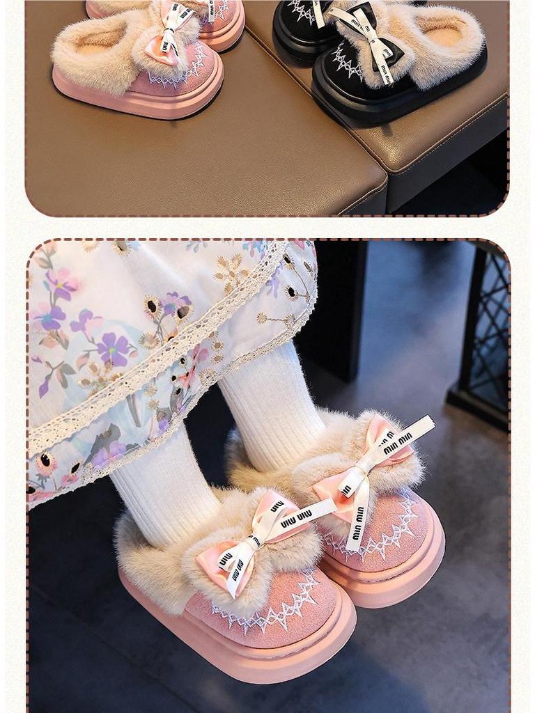 2024 Winter Cotton Shoes for Girls - Thick Warm Indoor/Outdoor Slippers for Medium To Large Babies - Year of the Horse Design