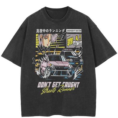 Streetwear Anime Grafik T-Shirt Baumwolle gewaschen schwarz T-Shirt Unisex Tops Tees Sommer Kurzarm T-Shirt
