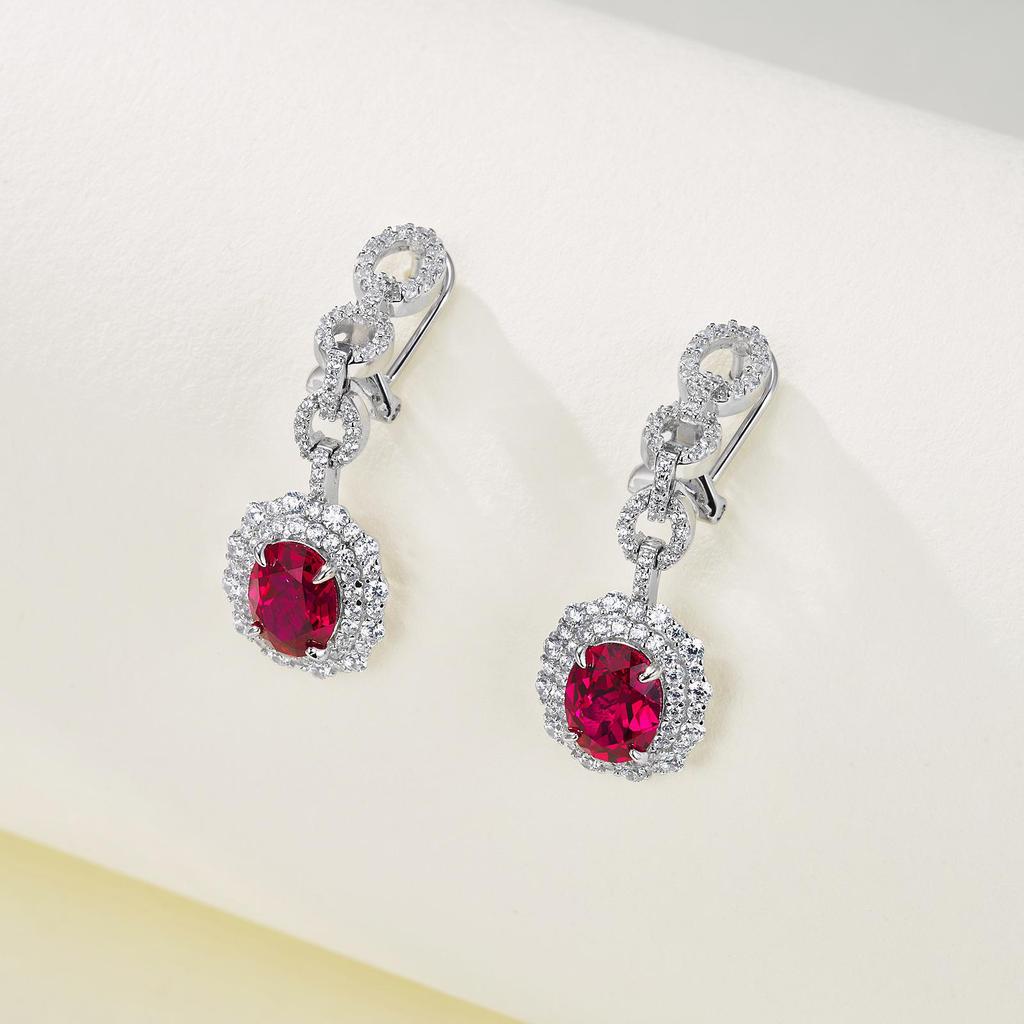 Zhou Hengfu Schmuck S925 Sterling Silber Rubin Ohrringe - Funkelnder Luxus Mode für Damen