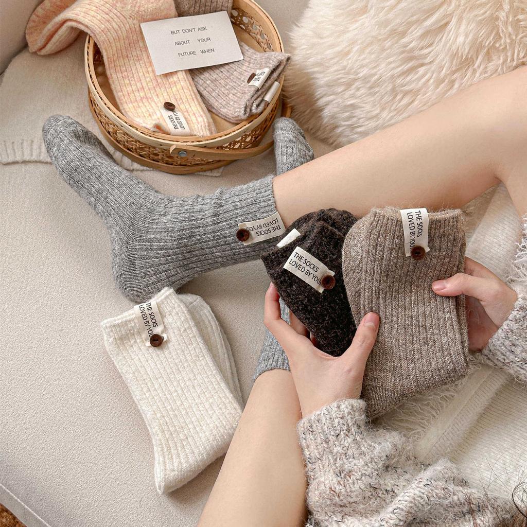 Stoffetikett Knopf Wollsocken Kinder Verdickte Warme Kniestrümpfe