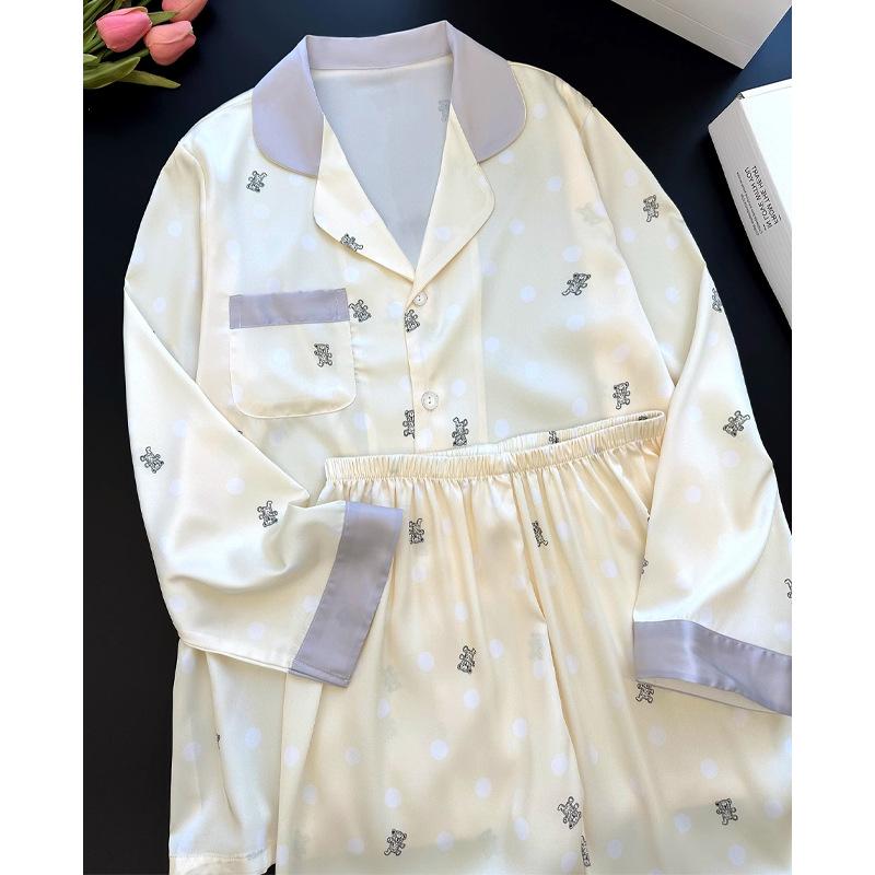 Bubble Bear Ice Silk Pajamas Spring And Summer Girl Style Thin Long-Sleeved Casual Loungewear