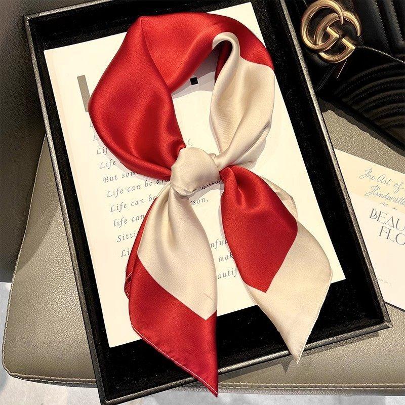 Women Fashion Versatile Elegant Printed Small Square Neck Scarf For Daily Wear