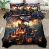2/3Pcs Quilt Cover Set Fantasy Flame Dragon Printed Duvet Cover Set King Queen Style Bedding Set Polyester Machine Washable
