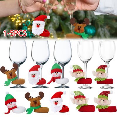 1-5pcs Wine Cup Glass Ring Card Ring Christmas Home Decoration Supplies Navidad Noel Table Xmas New Year Eve Party Decoration