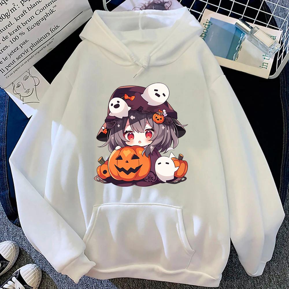 Halloween Pumpkins Genshin Impact Hu Tao Hoodie Women Cute Aesthetic Hoodies Unisex Autumn Winter Kawaii Pullovers Sweatshirts