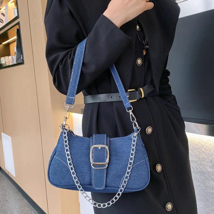 2026 Trendy Denim Single Shoulder Chain Bag - Versatile High-Quality Texture for Commute or Underarm Carry