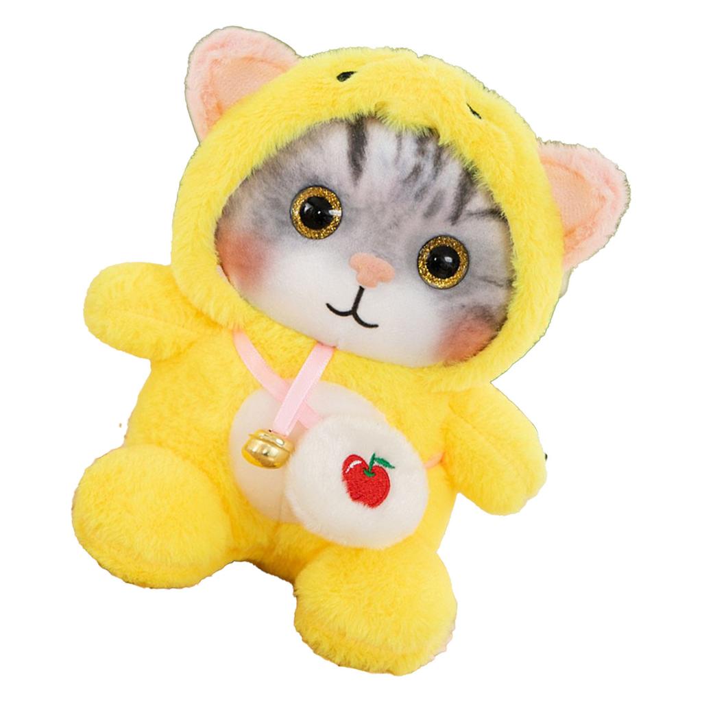 Cat Plush Toy Lovely Bell Soft Colorful Fuzzy Stuffed Cat Plush Toy for Children Birthday Yellow