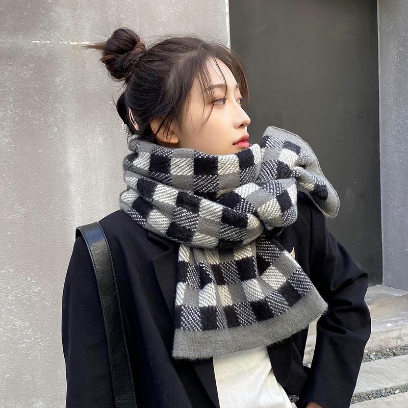 Women's Student Retro Temperament Plaid Scarf Winter Korean Style Versatile Warm Thickened Cute Neck Warmer