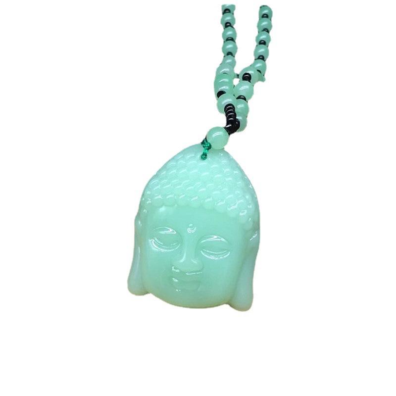 Buddha Head Tathagata Imitation Obsidian Necklace Green Buddha Head Necklace
