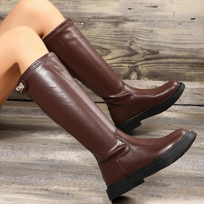 Autumn Winter Women Knee High Long Boot New Fashion Pu Leather Platform Shoes Knight Boots Back Zipper Ladies Long Botas Mujer