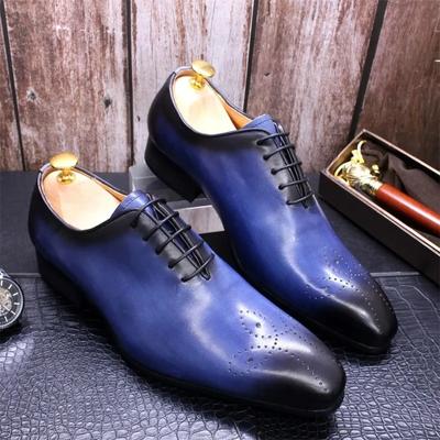 Fashion Luxury High Quality Oxfords Leather Men Shoes Whole Cut Fashion Casual Pointed Toe Formal Business Male Wedding Dress Shoes