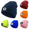 Black Led Knitted Beanie For Outdoor Night Running With Rechargeable Light Feature