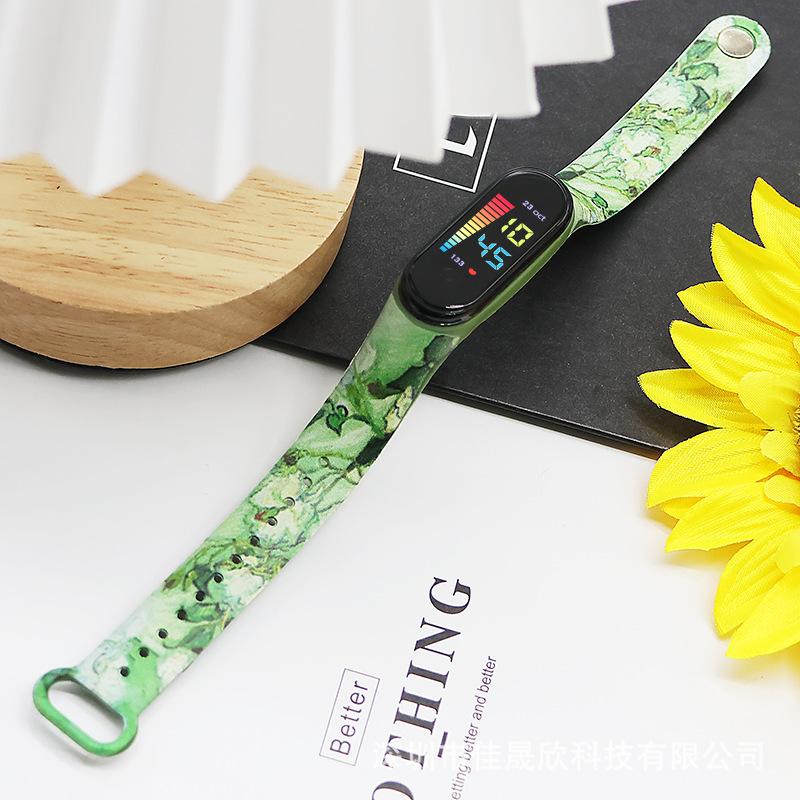 Светодиодные часы Маленькие Свежие Литературные Электронные часы Стиль масляной живописи Студенческий Подарок Часы