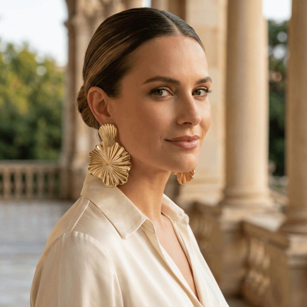 Gold Color Lotus Leaf Earrings Zinc Zinc Alloy Pendant Earrings Trendy Geometric Drop Earrings Party