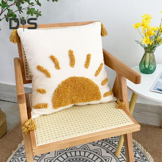 Vyšívaný povlak na polštář Všívaný povlak na polštářek se střapci Bavlněný lněný ozdobný povlak na polštář do auta na rozkládací pohovku