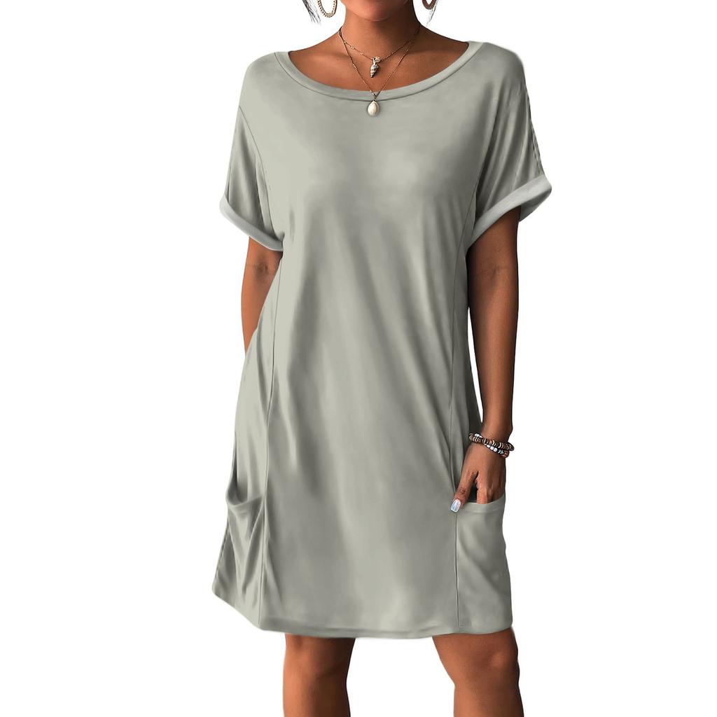 Women's Dresses T-Shirt Dresses With Pockets Solid Color Casual Beach Dresses