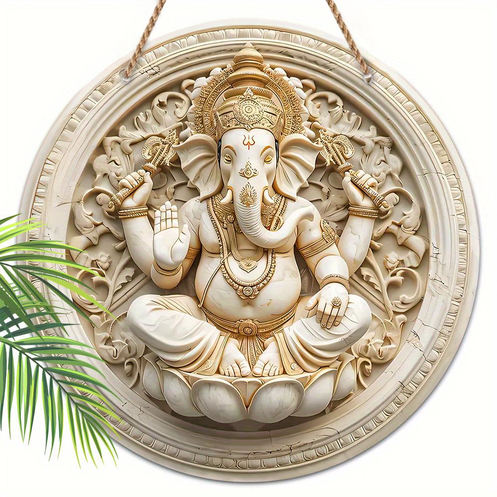 1pc 2d Flat Classic Style Ganesha Wall Art - 20cm Manufactured Wood Decorative Sign & Plaque for Diwali Multipurpose Use, No Electricity Needed, Ideal