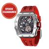 TSAR BOMBA Men's Skeleton Quartz Watch Japanese Movement Sapphire Crystal Red Silicone Strap 50M Water Resistant