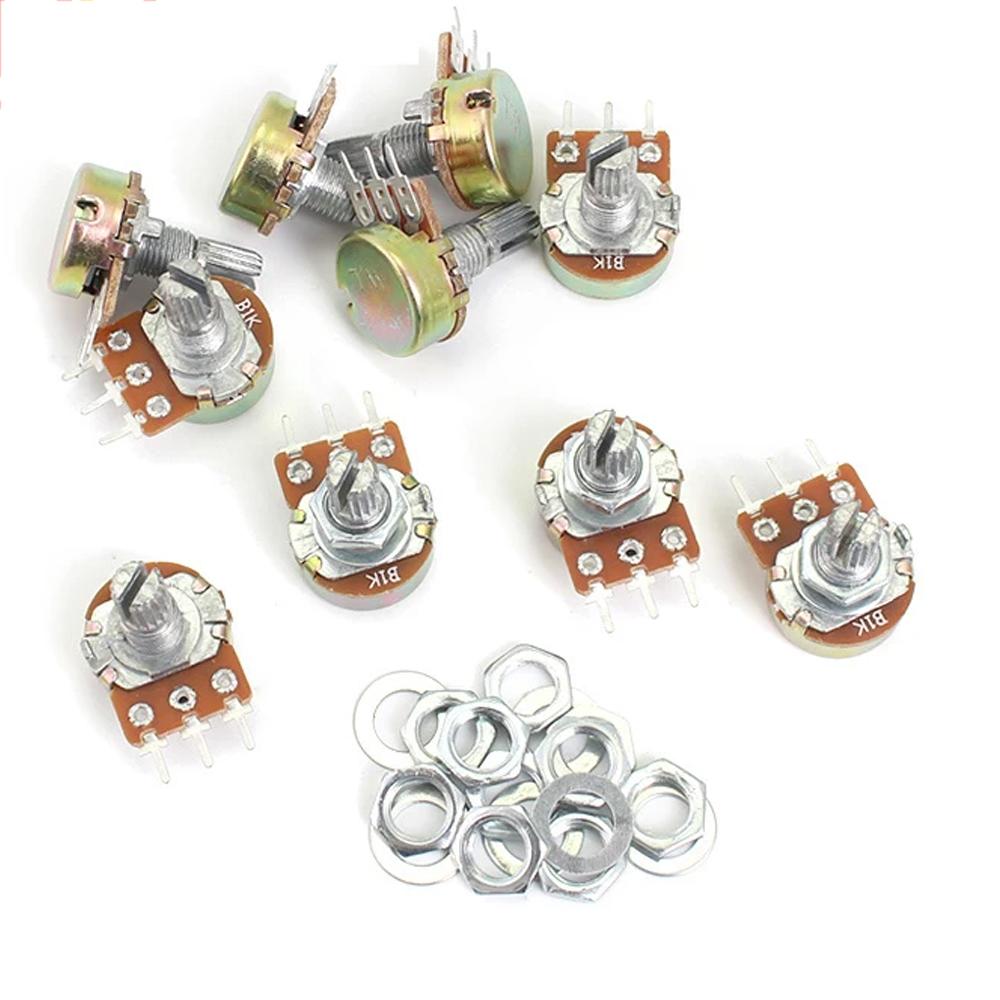15mm 3pin WH148 Linear Taper Rotary Potentiometer Resistor 1K 2K 5K 10K 20K 50K 100K 250K 1M Ohm Kit With Nuts And Washers