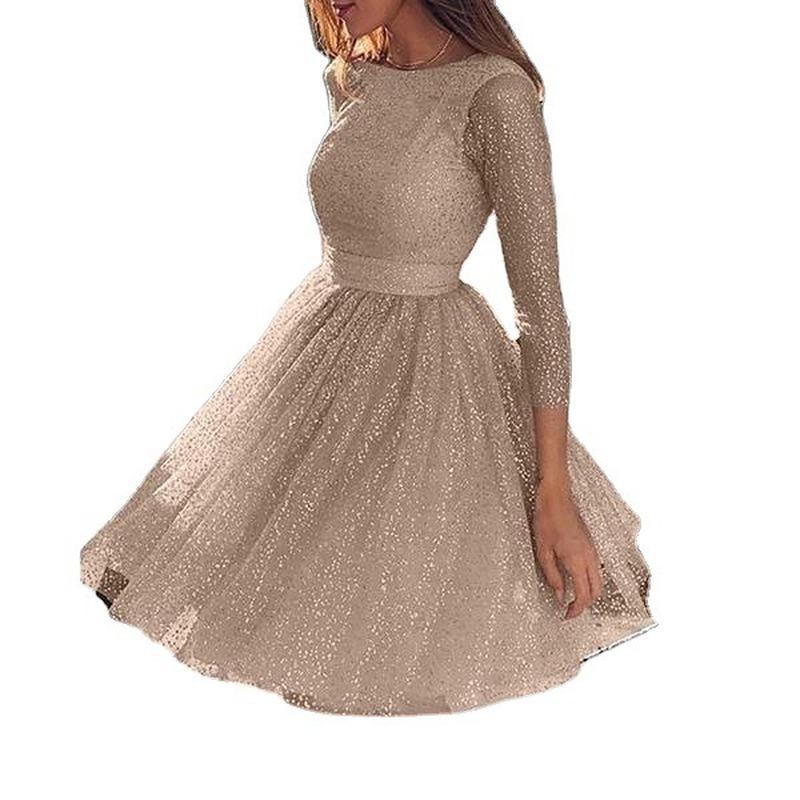 Rochie cu mânecă lungă pentru femei Rochie de seară cu talie înaltă Rochie pentru petrecere Cocktail Rochie subțire la modă pentru femei