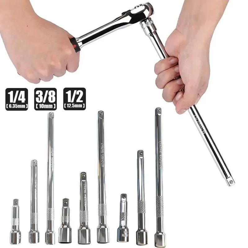 Socket Extension Rod Set Chrome Plated Steel Socket Ratchet Extension Rod 50/100/150/250mm Ratchet Socket Extender Hand Tool