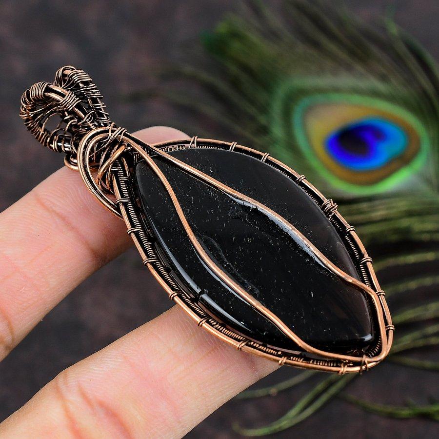 Obsidian Eye Gemstone Copper Wire Wrap Jewelry Pendant 3.15